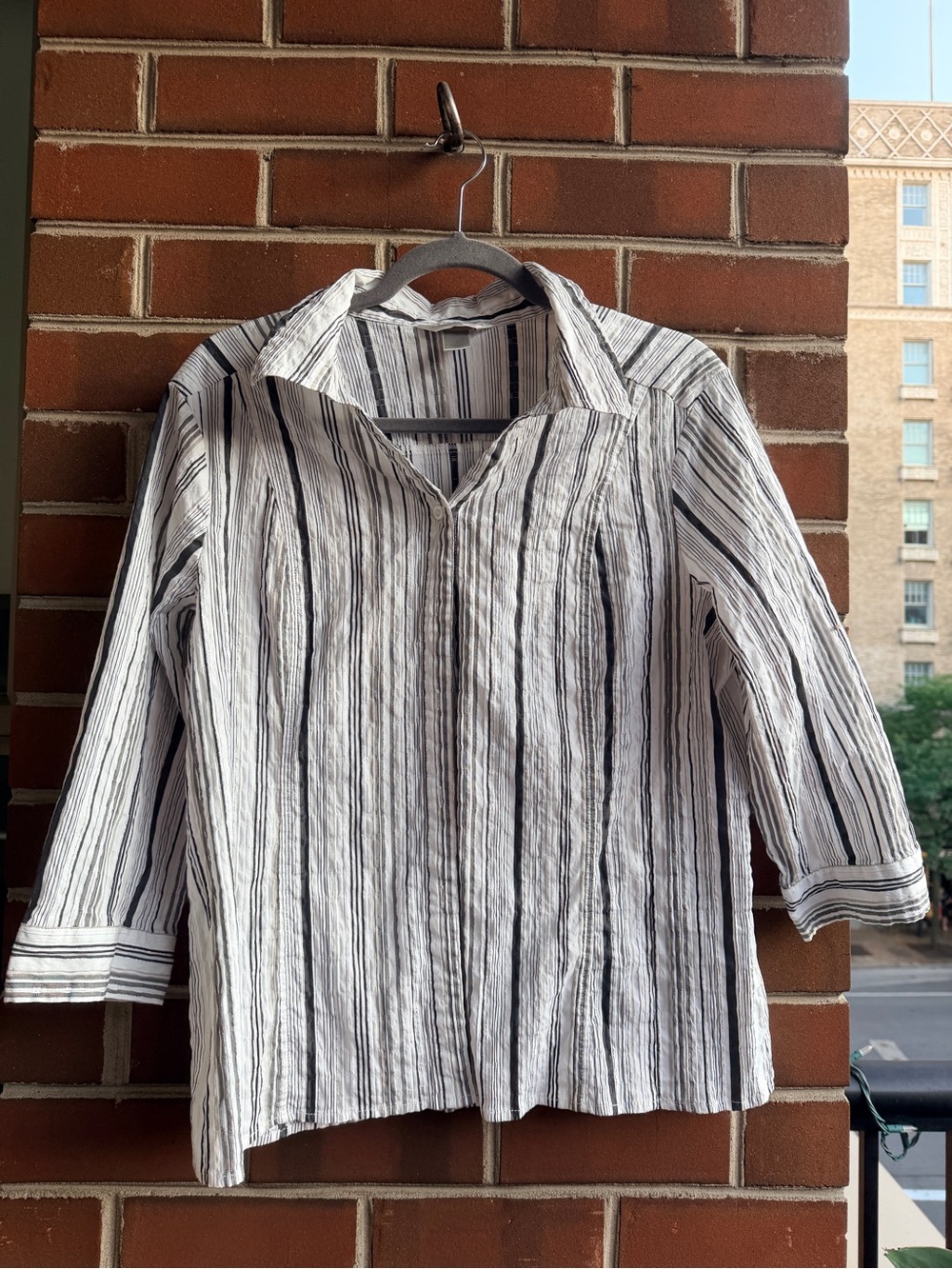 Christopher & Banks White Shirt with Black Vertical Stripes